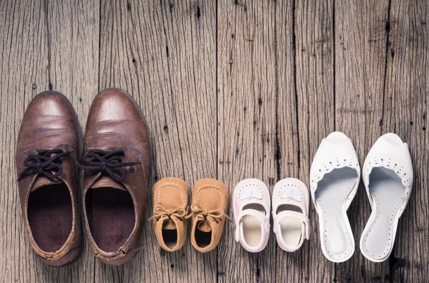 pairs of shoes for father, mother, son, daughter
